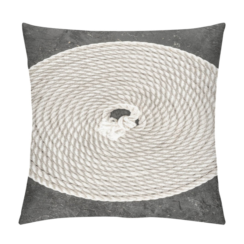 Personality  Top View Of White Nautical Rope Arranged In Circle On Dark Concrete Tabletop Pillow Covers