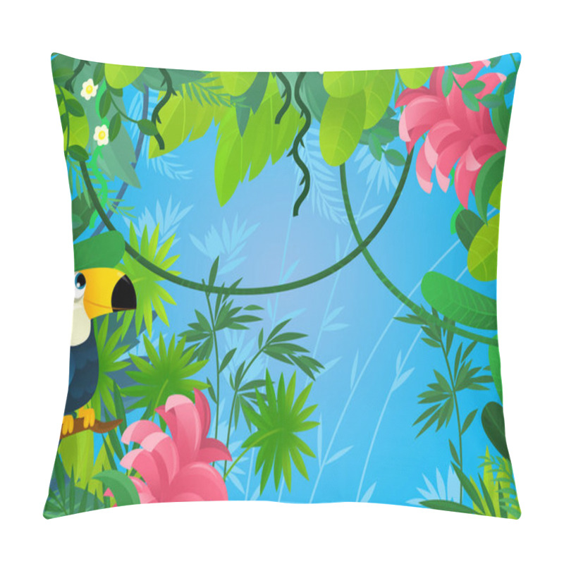 Personality  Cartoon Scene With Jungle Forest Illustration For Children Pillow Covers