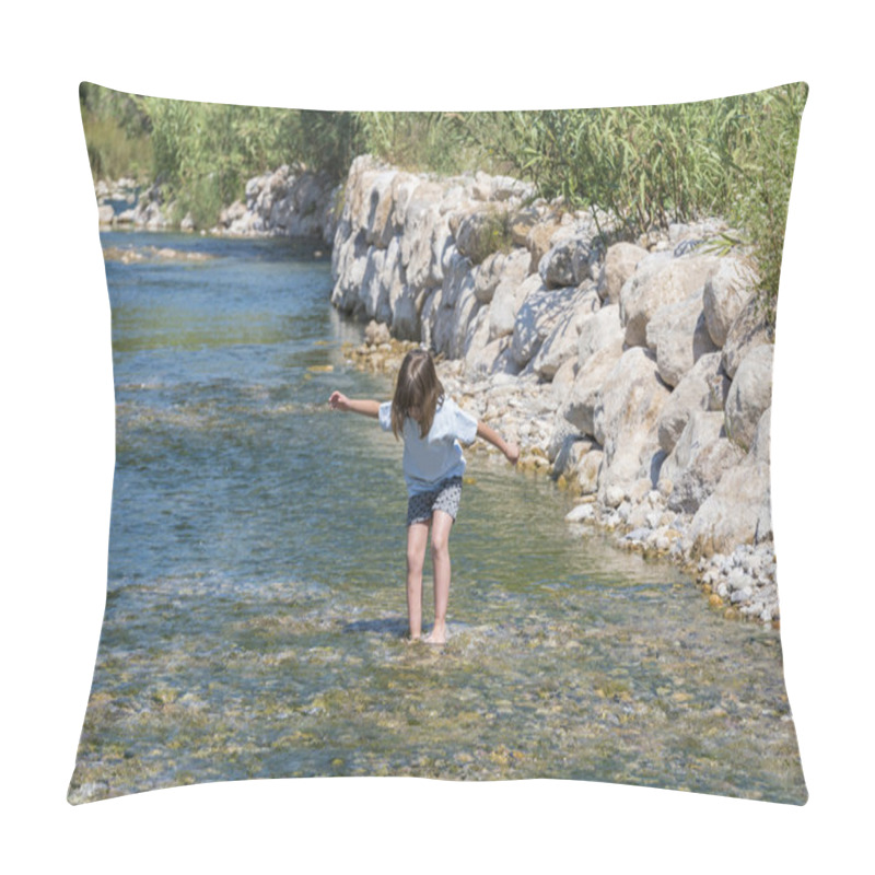 Personality  Little Girl Crossing A River  Pillow Covers