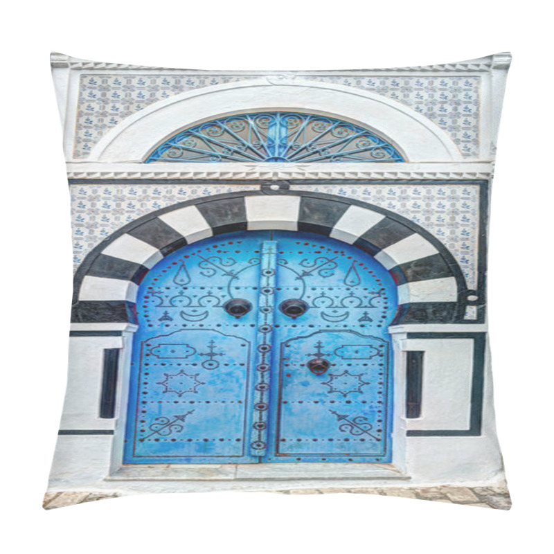 Personality  Traditional Old Painted Door In A Historical District Or Medina, Tunisia. Pillow Covers