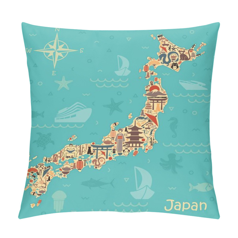 Personality  Traditional Symbols In The Form Of Maps Of Japan Pillow Covers