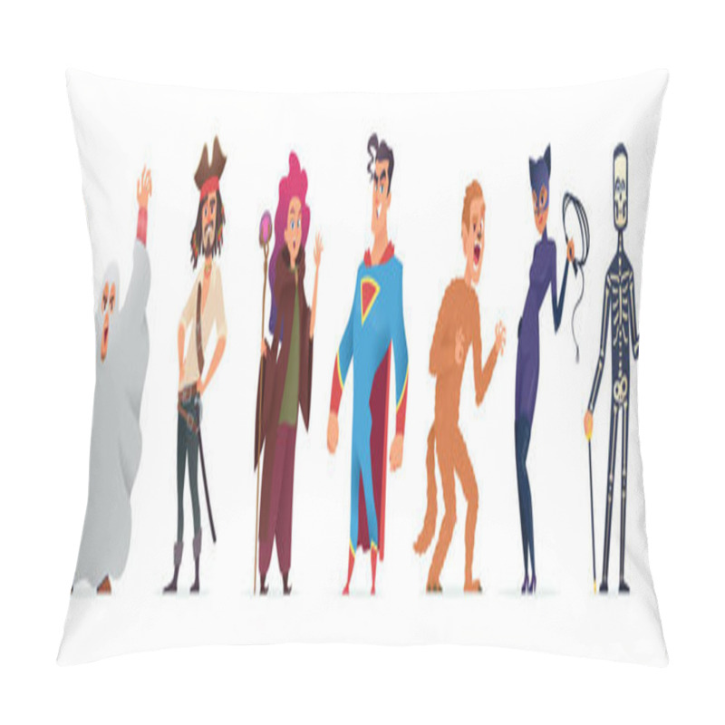 Personality  People In Costumes For Halloween. Character Design For A Happy Halloween Party. Vector Illustration. Pillow Covers