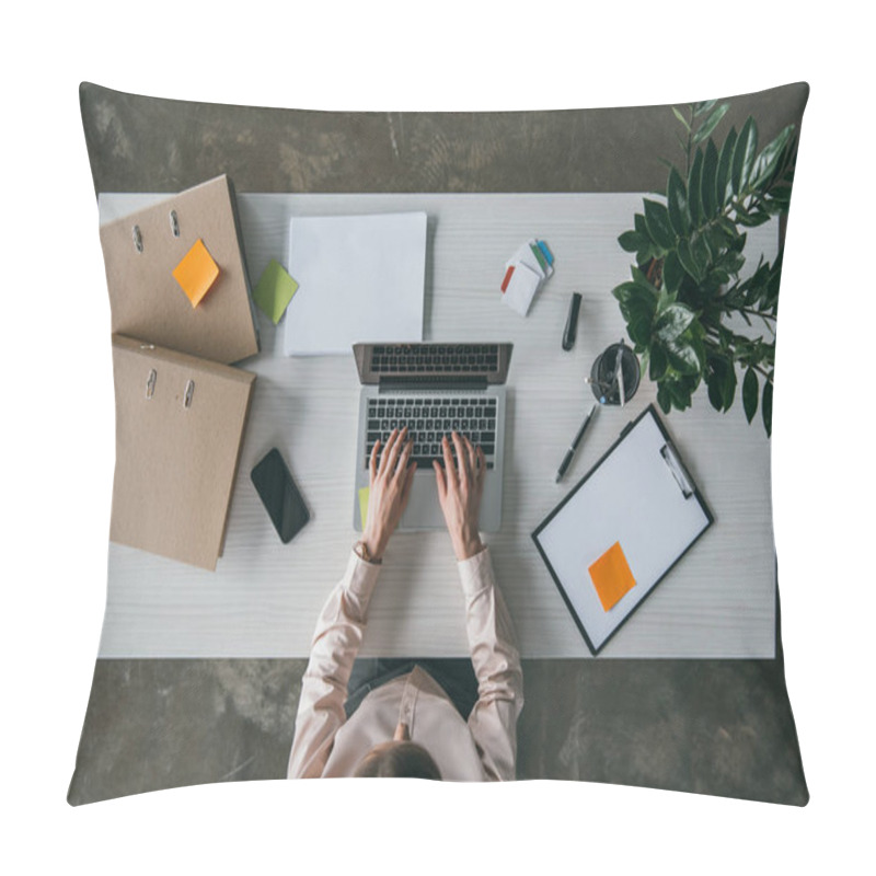 Personality  Businesswoman Working With Laptop Pillow Covers