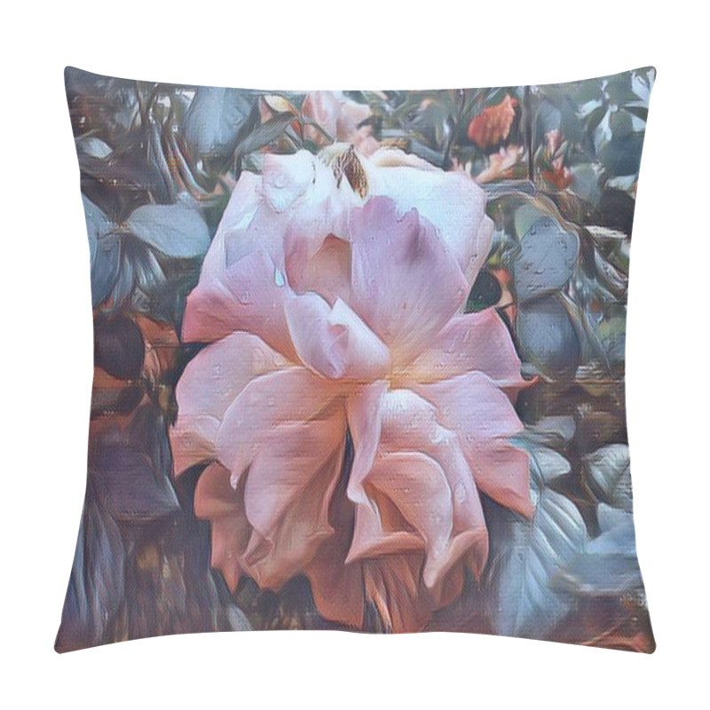 Personality  Large Pink Rose After Rain In The Garden. Soft Focus. Beautiful Delicate Blooming Flower. Rose Bud With Water Or Dew Drops. Pillow Covers