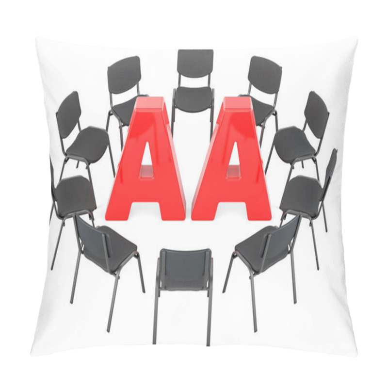 Personality  AA Meeting Concept. Chairs In A Circle With AA, 3D Rendering Isolated On White Background  Pillow Covers