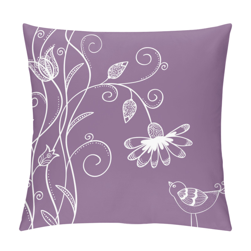 Personality  Doodle Flowers With Swirls And Bird Pillow Covers