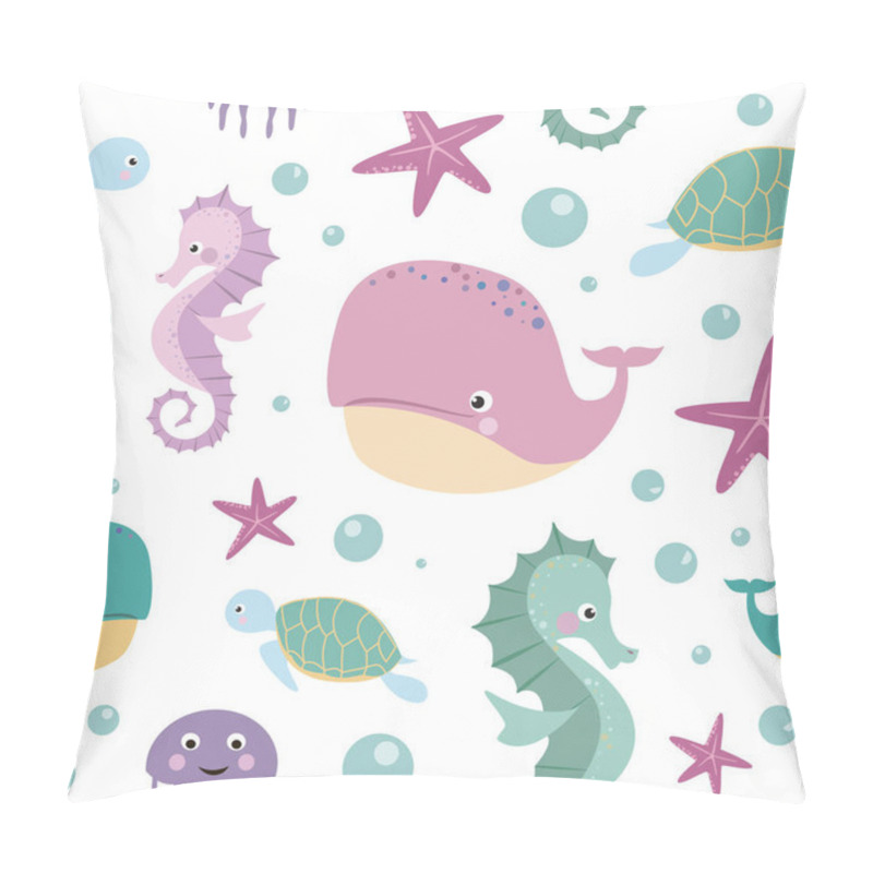 Personality  Seamless Pattern For Kids With Cartoon Undersea World. Vector Illustration Pillow Covers