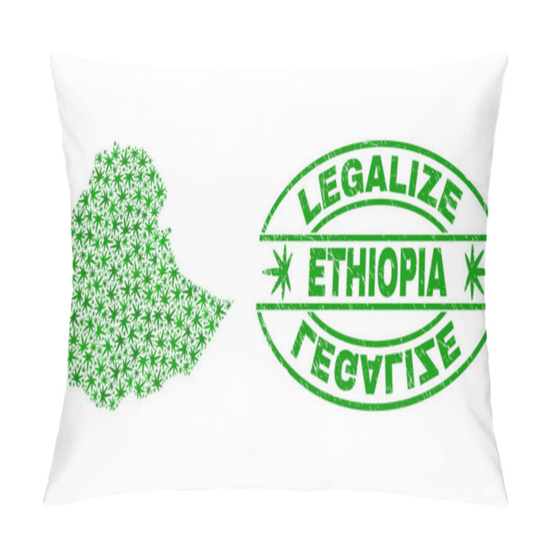 Personality  Marijuana Leaves Collage Ethiopia Map With Legalize Grunge Stamp Seal Pillow Covers