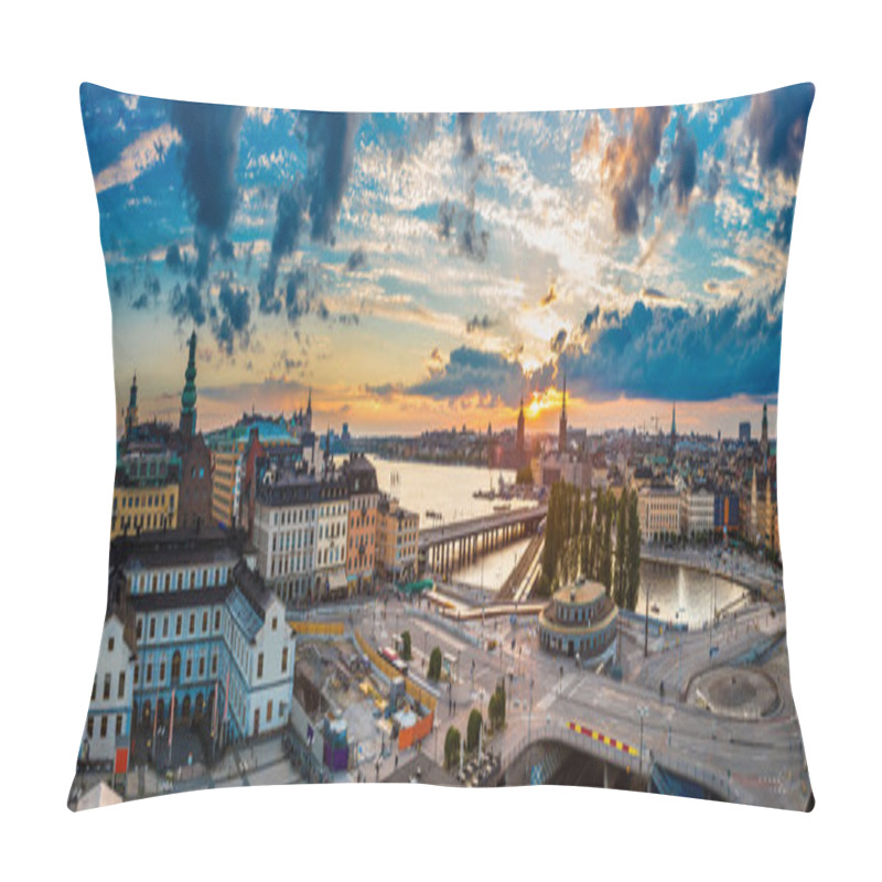 Personality  Panorama Of  Stockholm At Sunset Pillow Covers