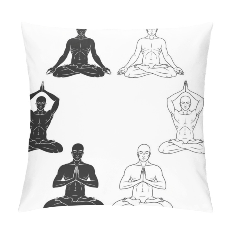 Personality  Vector Design Of Man Meditating In Lotus Flower Position Pillow Covers