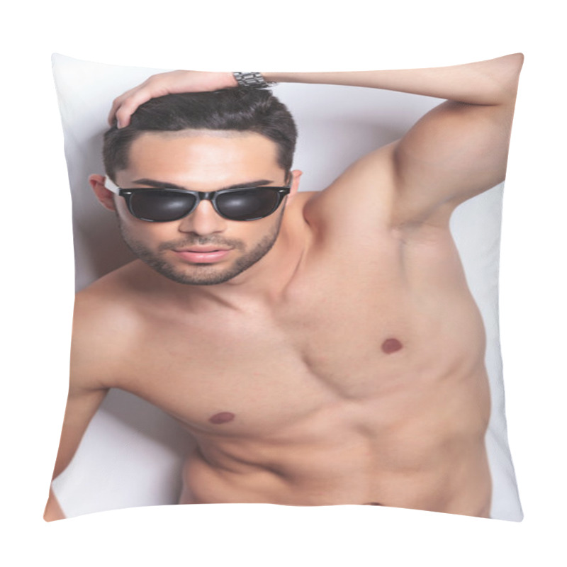 Personality  Topless Young Man Fixing His Hair Pillow Covers