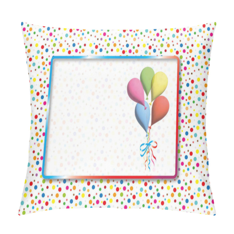 Personality  A Bouquet Of Congratulatory Balloons In A Frame For A Party. Air Balloons In Empty Frame On Dotted Background For Boys And Girls. Baby Invitation, Greeting Card, Postcard Concept, Design. Vector, Jpg. Pillow Covers