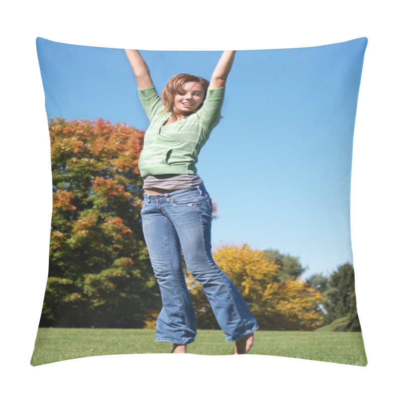 Personality  Teenage Girl Jumping In The Air Pillow Covers