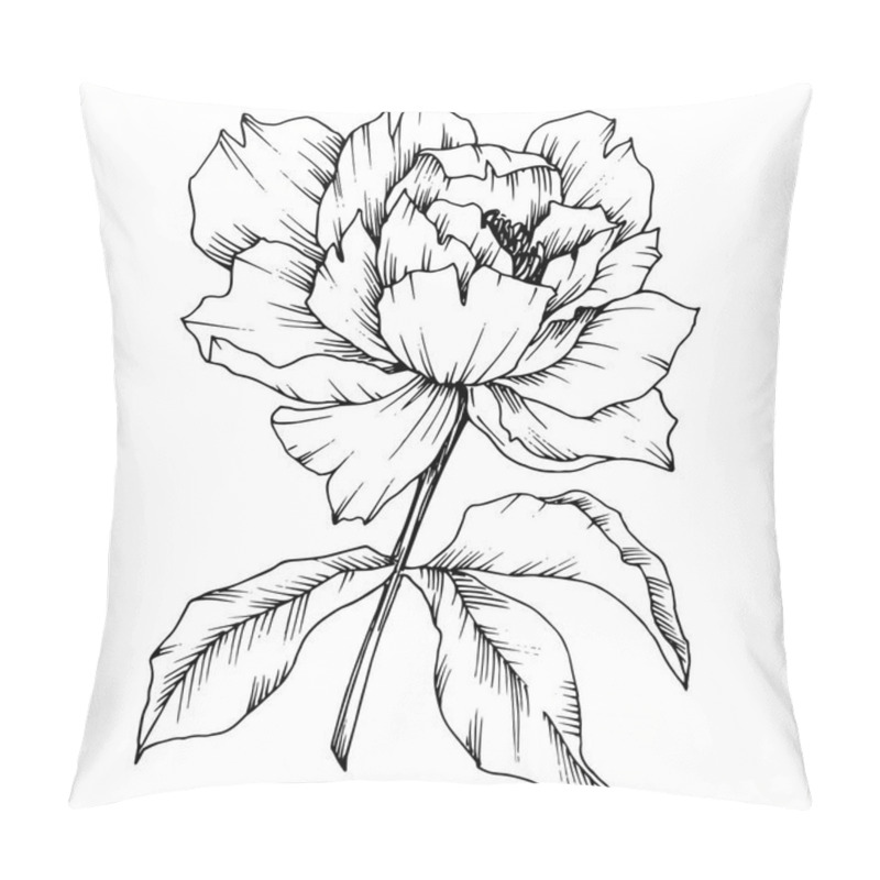 Personality  Vector Peony Floral Botanical Flower. Wild Spring Leaf Wildflower Isolated. Black And White Engraved Ink Art. Isolated Peony Illustration Element. Pillow Covers