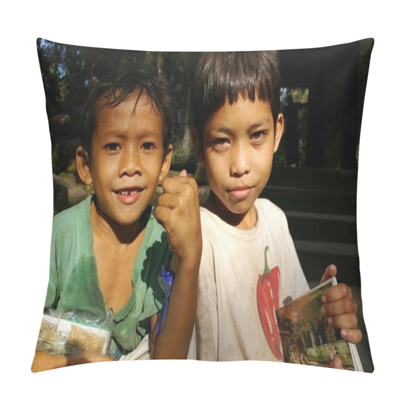 Personality  Cambodian Kids, Selling Postcards Pillow Covers