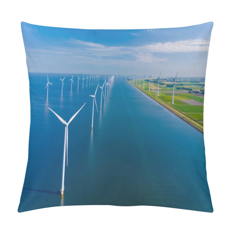 Personality  Wind Turbines Gracefully Spin, Harnessing Renewable Energy Against A Vibrant Dutch Sky, Embodying Sustainability.Windmill Park Seen From A Drone In The Netherlands Pillow Covers