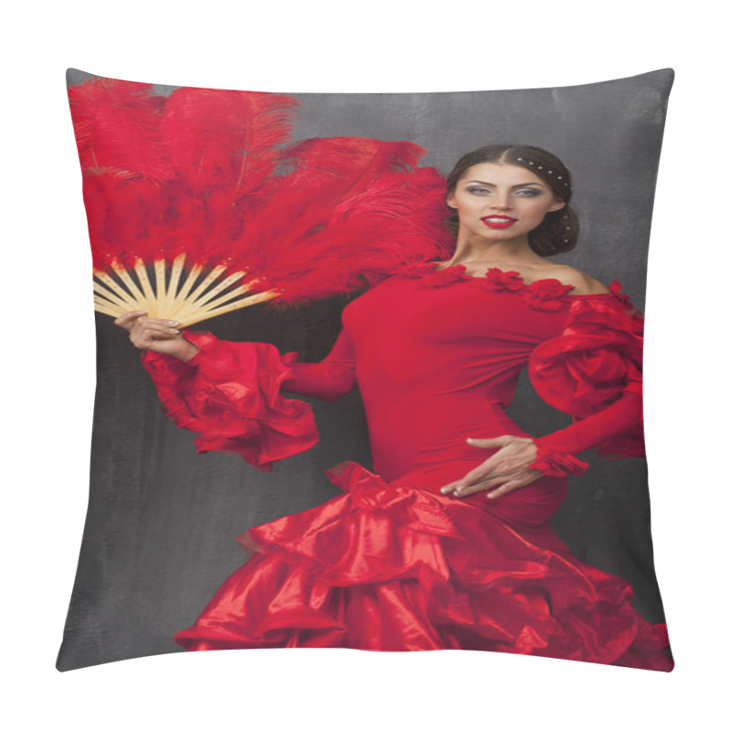 Personality  Woman Traditional Spanish Flamenco Dancer Dancing In A Red Dress Pillow Covers