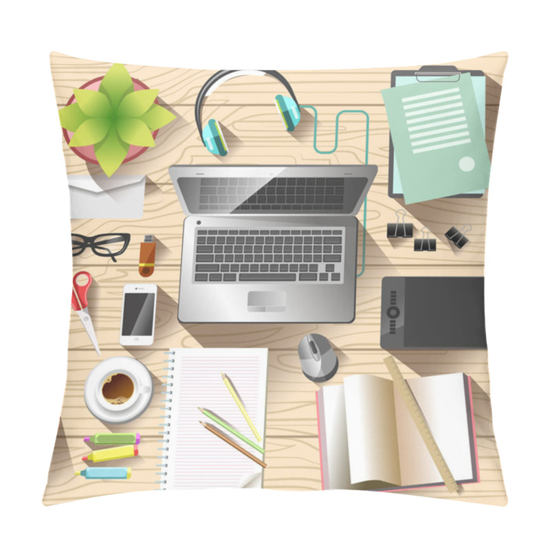 Personality  Cluttered Desktop With Laptop Pillow Covers