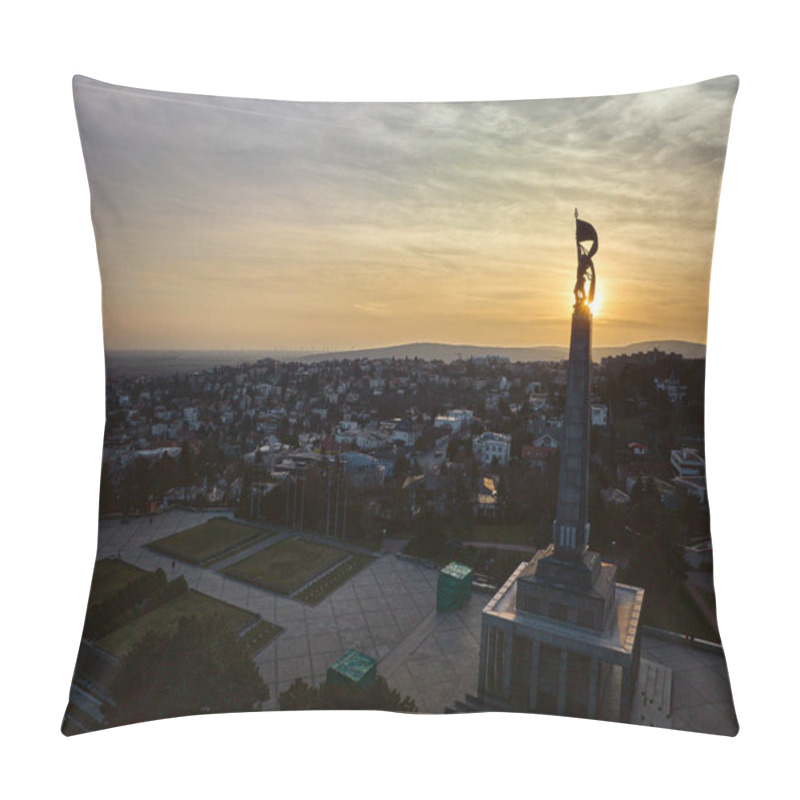 Personality  Aerial Drone View Of Slavin Memorial Monument And Military Cemetery During Sunset In Bratislava, Slovakia Pillow Covers