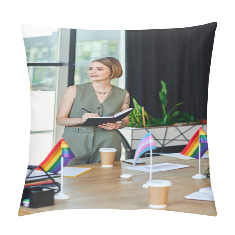 Personality  Woman At Work, Showing Their Support For The LGBT Community. Pillow Covers