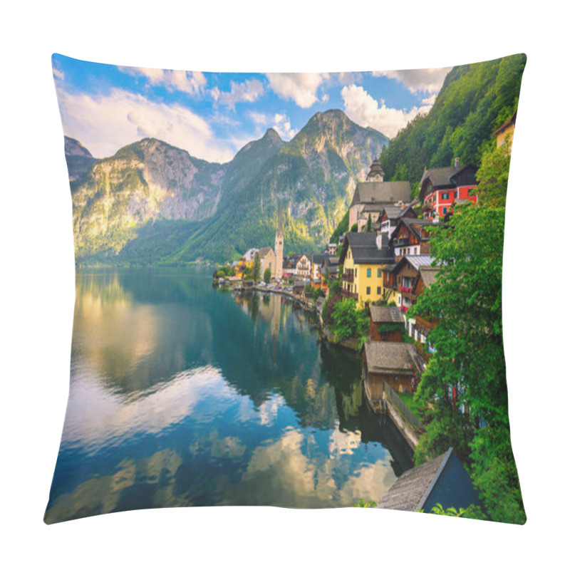 Personality  View Of Famous Hallstatt Mountain Village In The Austrian Alps At Beautiful Light In Summer, Salzkammergut Region, Hallstatt, Austria. Hallstatt Village On Hallstatter Lake In Austrian Alps. Pillow Covers