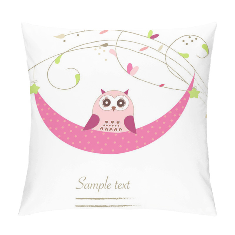 Personality  Newborn Baby Girl Cradle With Owl Baby Shower Greeting Card Pillow Covers