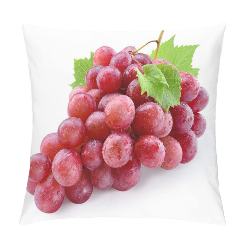 Personality  Ripe Red Wet Grape With Drops. Pink Bunch With Leaves Isolated O Pillow Covers