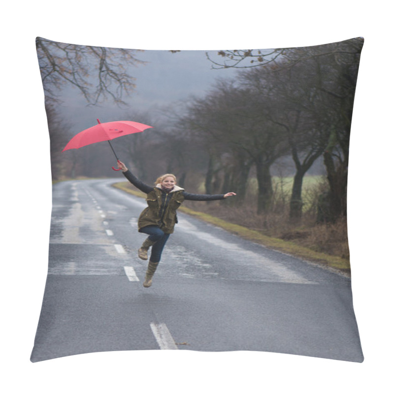 Personality  Rainy Day Woman Holding Red Umbrella Pillow Covers