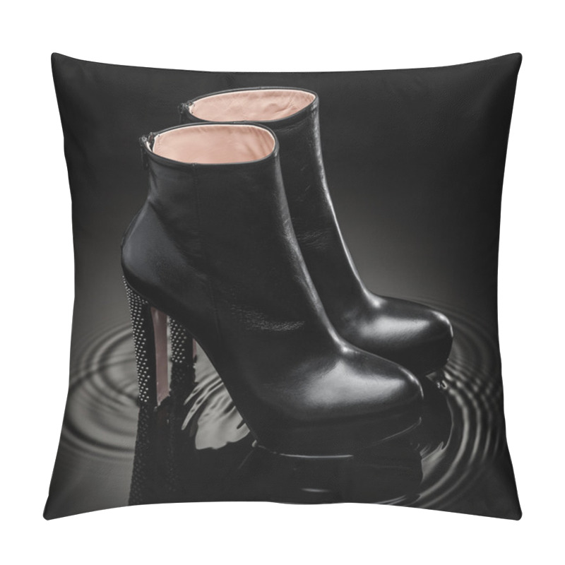 Personality  Black Female High Heel Boots Standing In Water Pillow Covers