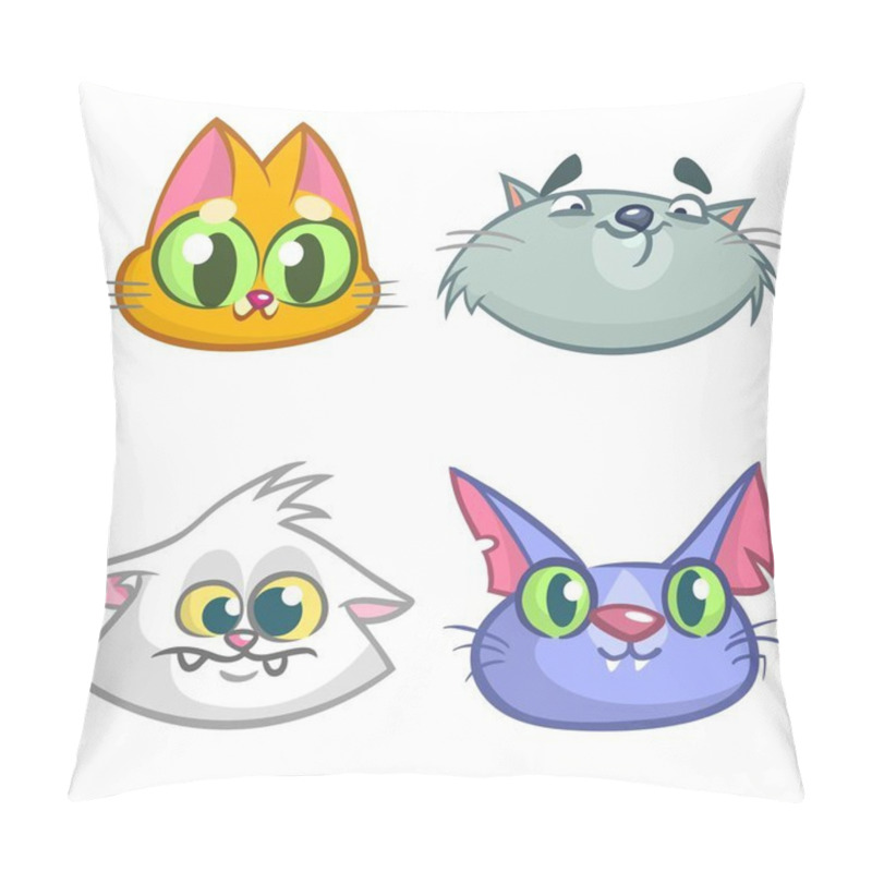 Personality  Cartoon Illustration Of Funny Cats Ot Kittens Heads Collection Set. Vector Pack Of Colorful Cats Icons. Cartoon  Maine Coon, Siamese, British And Domestic Pillow Covers