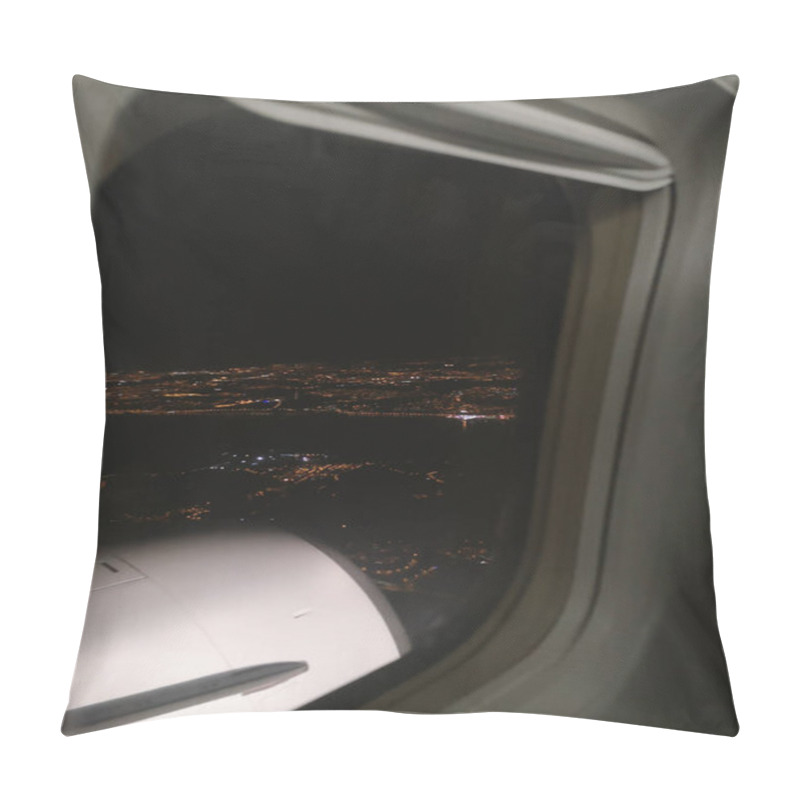 Personality  City Lights View From The Top Of The Plane At Night From Sky In Porthole  Pillow Covers