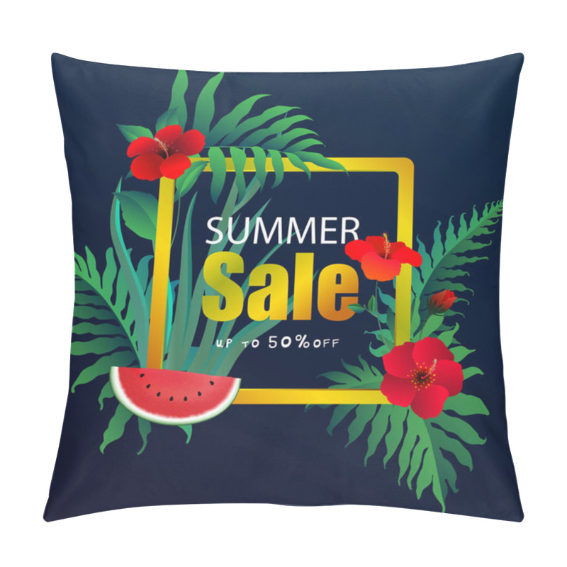 Personality  Summer Sale Banner With  Tropical Leaves Background, Exotic Trop Pillow Covers