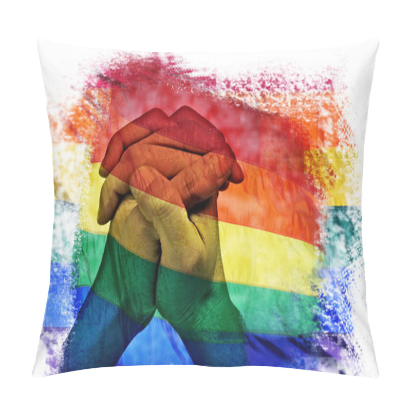 Personality  Multiple Exposures Of The Rainbow Flag And The Clasped Hands Of  Pillow Covers