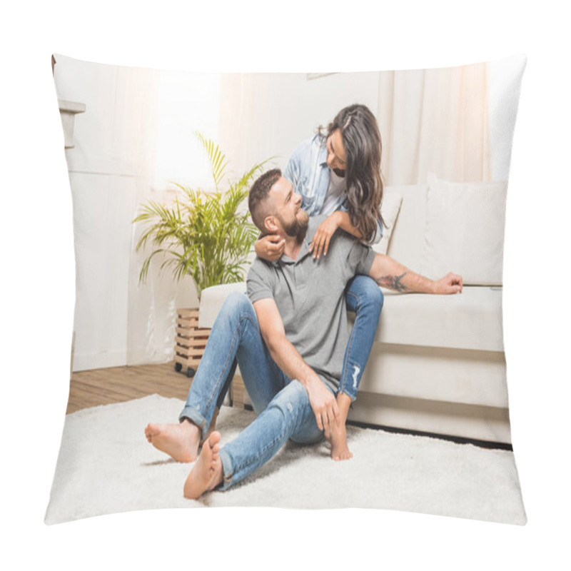 Personality  Happy Couple Hugging At Home Pillow Covers