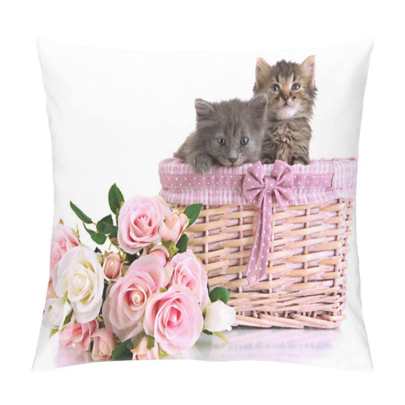 Personality  Small Kittens In Basket Isolated On White Pillow Covers