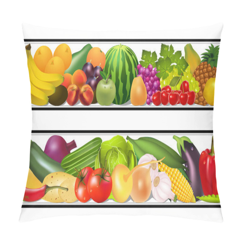 Personality  Set Food Vegetables And Fruits Painting Vector Damp Pillow Covers