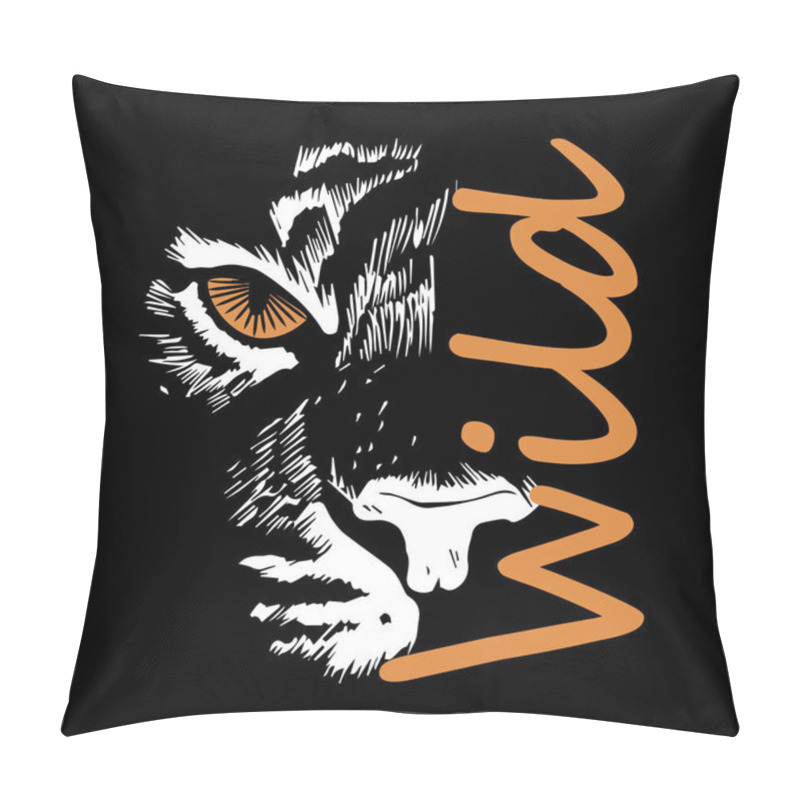 Personality  Half Of Tiger Face With Slogan Wild. Pillow Covers