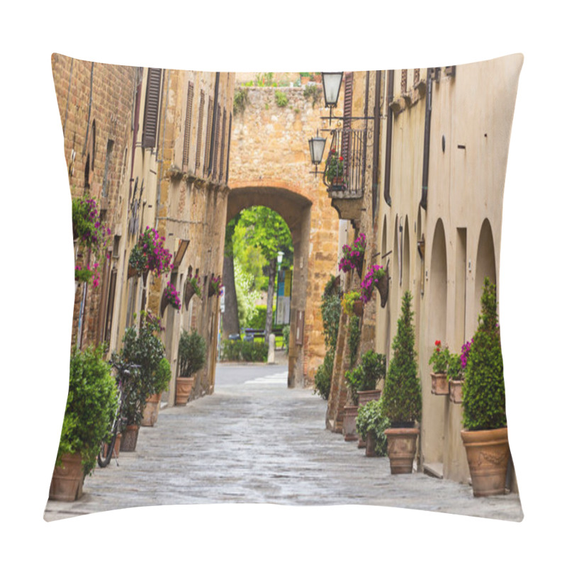 Personality  Beautiful Street In A Small Old Village Pienza, Tuscany. Pillow Covers