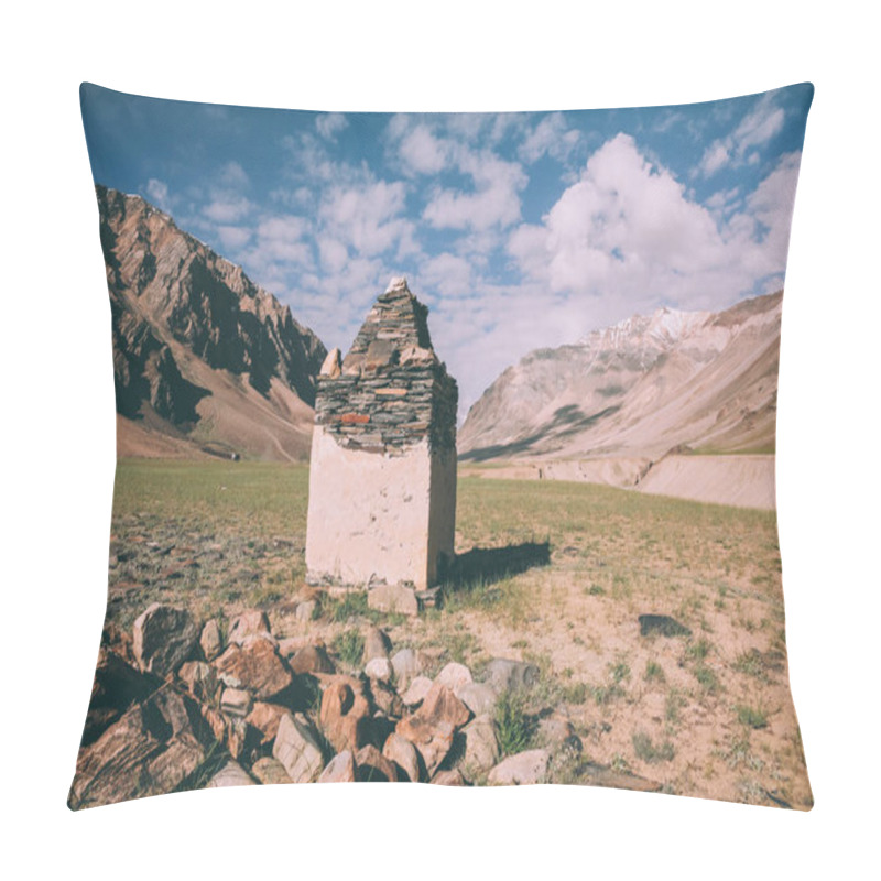 Personality  Built Structure From Stones And Beautiful Landscape In Indian Himalayas  Pillow Covers