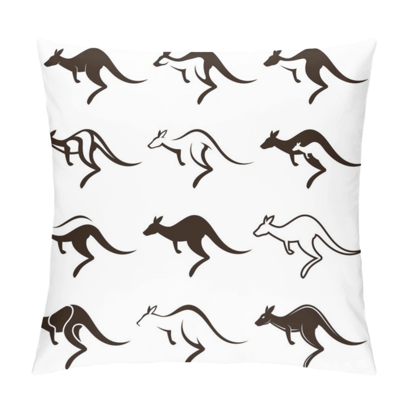 Personality  Collection Of Black Jumping Kangaroo Icon Isolated On White Background Pillow Covers