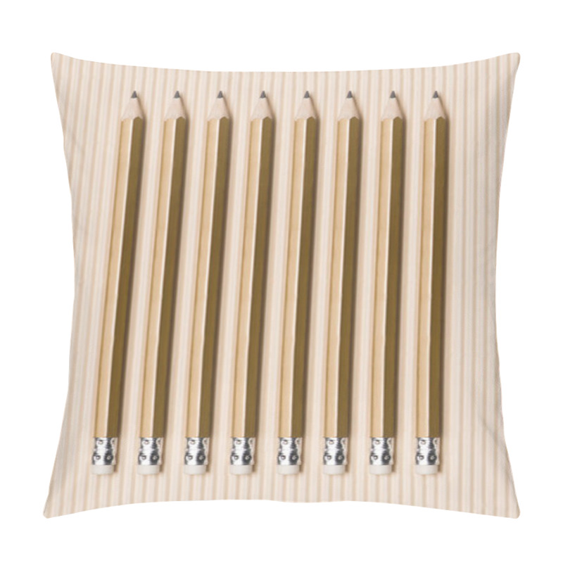 Personality  Top View Of Graphite Pencils With Erasers Placed In Row On Beige  Pillow Covers