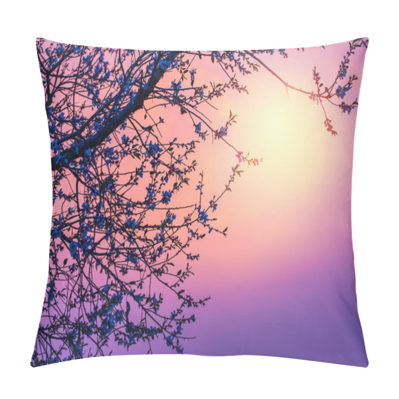 Personality  Cherry Blossom Over Purple Sunset Pillow Covers