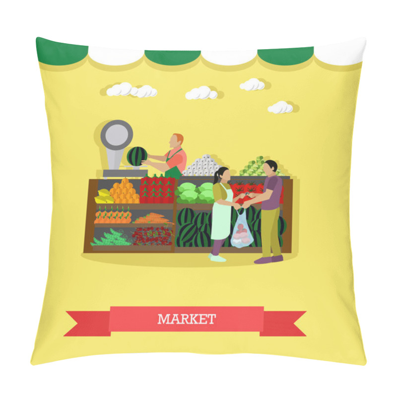 Personality  Vector Illustration Of Market Greengrocery Design Element In Flat Style Pillow Covers