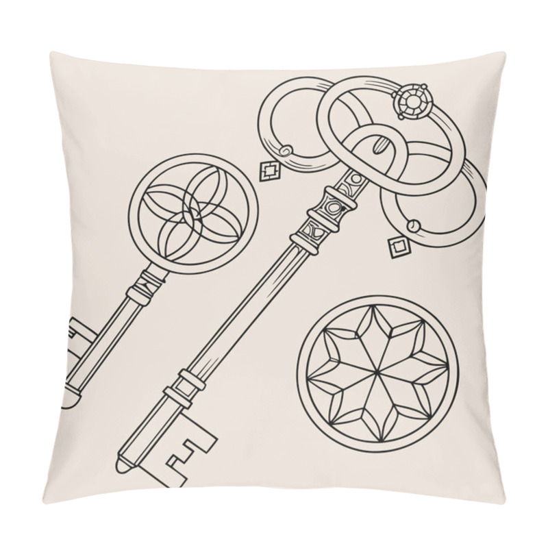 Personality  A Creative Vector Featuring Encrypted Keys Arranged In Intricate Geometric Designs, Symbolizing Digital Security And Encryption. Pillow Covers