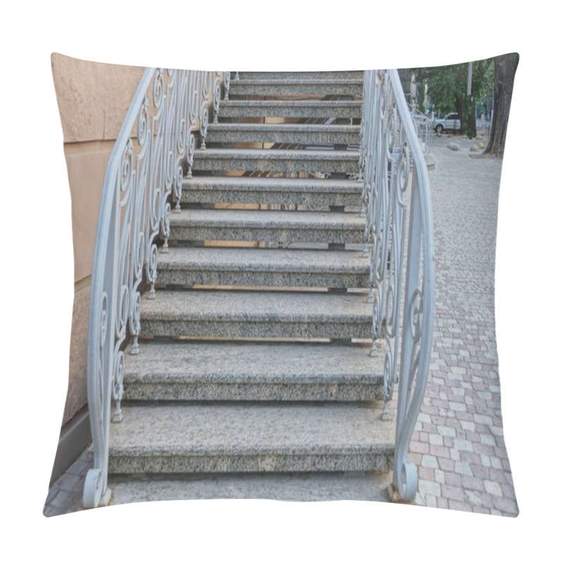 Personality  Gray Concrete Steps Of The Stairs With Handrails Near The Wall Of The House On The Sidewalk Pillow Covers