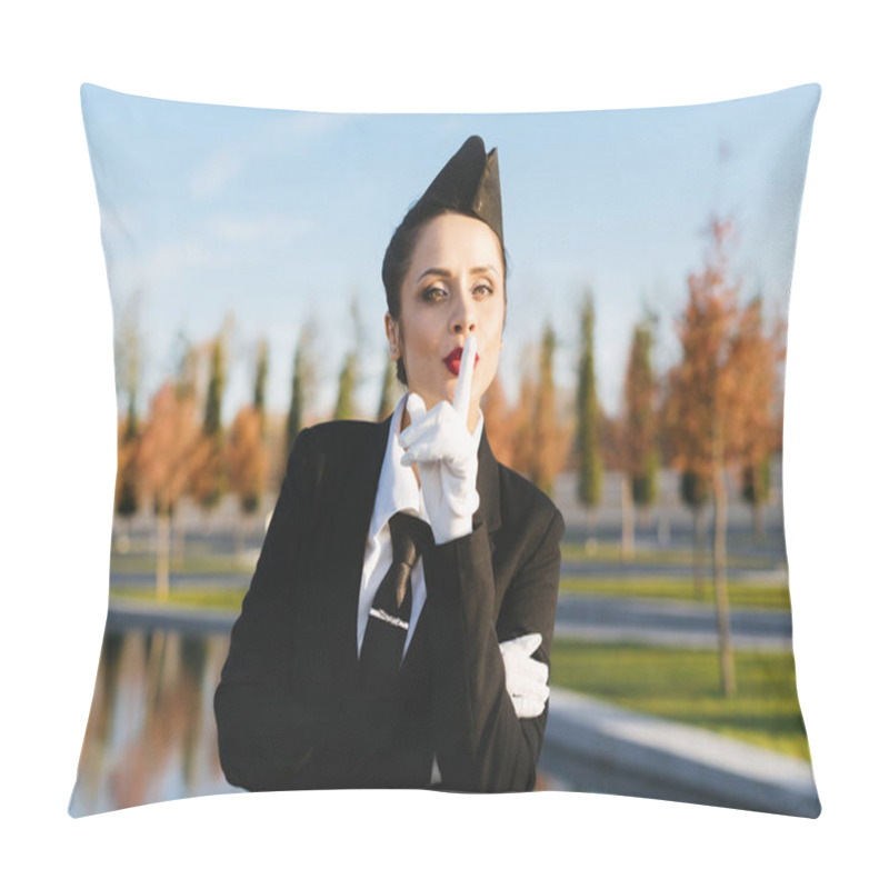 Personality  Woman Stewardess In Uniform On The Sky Background Pillow Covers