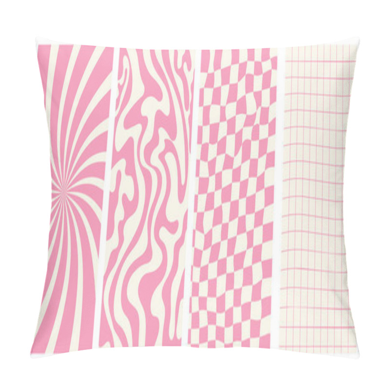 Personality  Set Of Groovy Retro Backgrounds. Vertical Posters With Swirl And Checkered Texture. Trendy Vector Backgrounds Pillow Covers