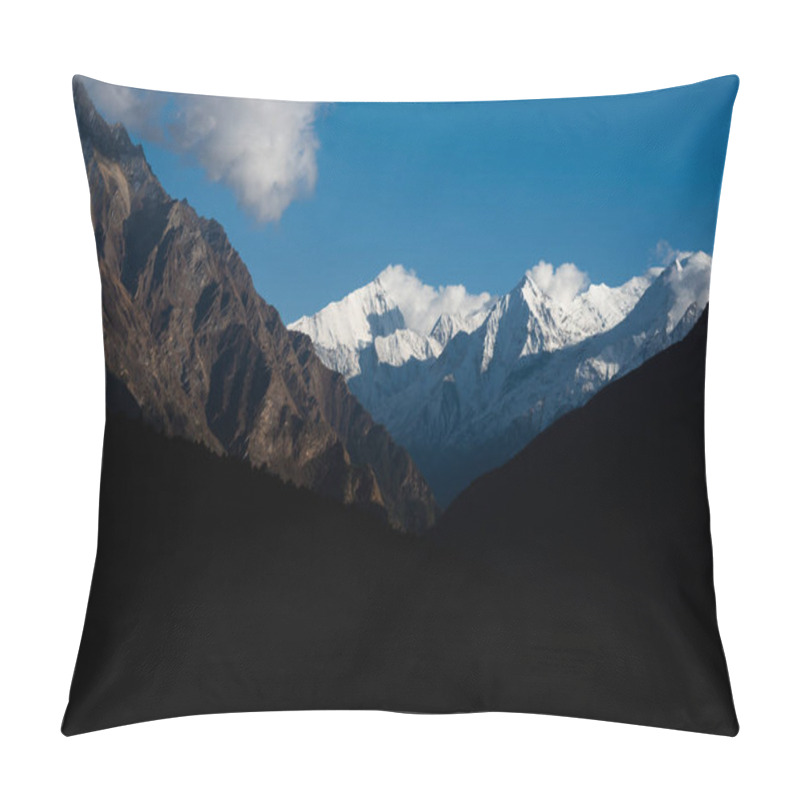 Personality  Morning Sun Light Illuminates Snowclad Himalayan Peaks In Uttarakhand, India Pillow Covers