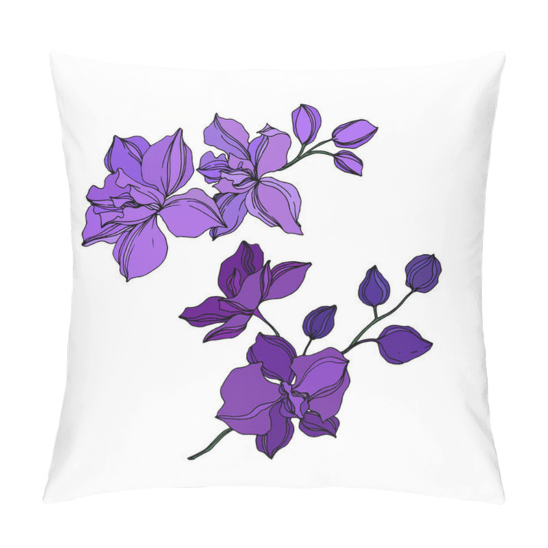 Personality  Vector Orchid Floral Botanical Flowers. Black And Purple Engraved Ink Art. Isolated Orchids Illustration Element. Pillow Covers