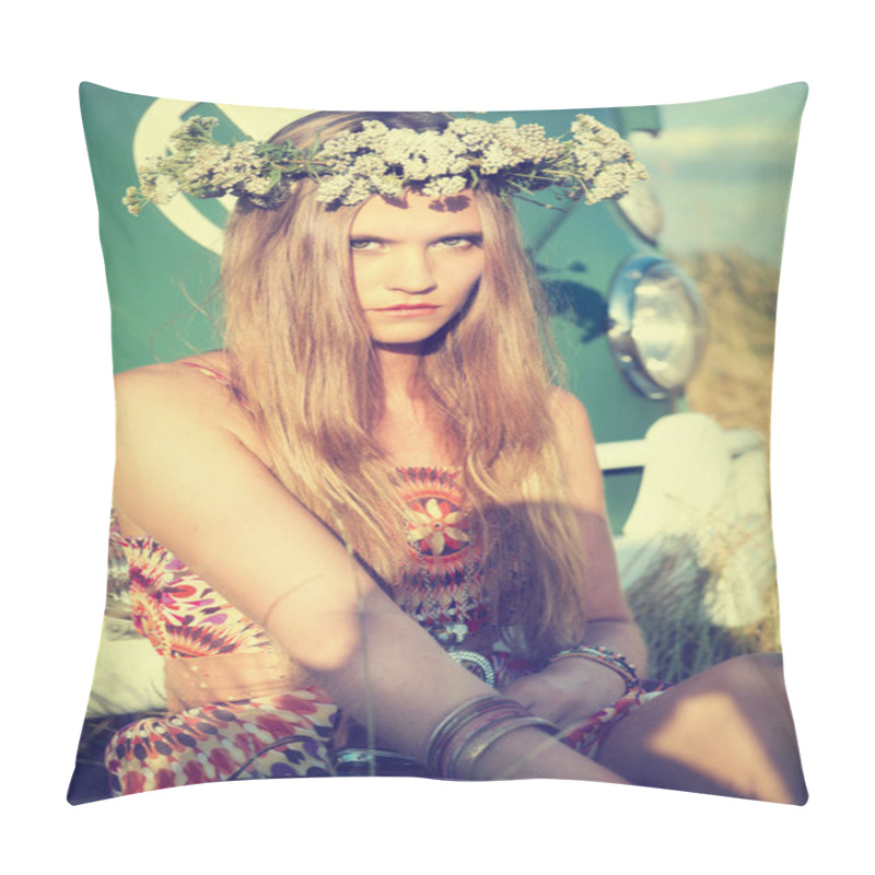 Personality  Hippie Girl With Floral Wreath Pillow Covers